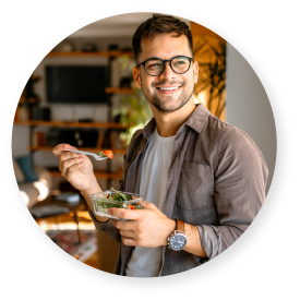 men eating vegetables