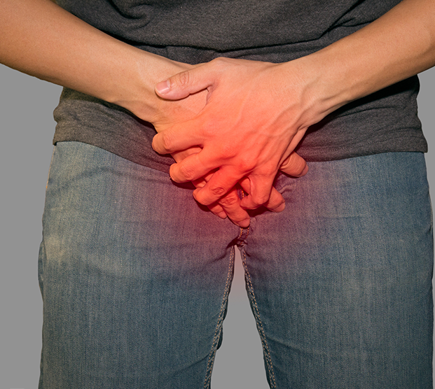 Man experiencing scrotal pain