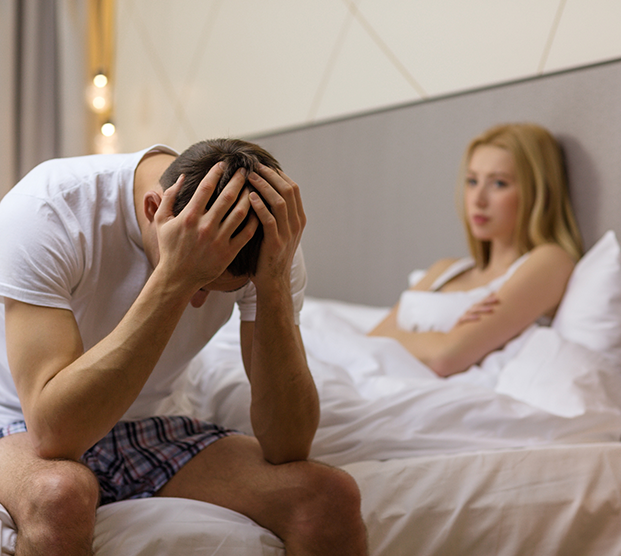 Couple upset in bed due to ejaculatory dysfunction