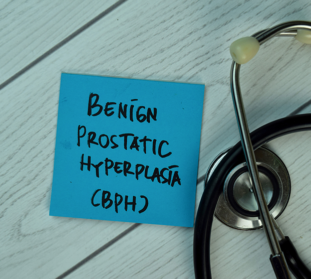 benign prostatic hyperplasia noted on a blue sticky note